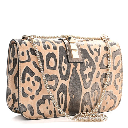 Valentino Garavani Calf Hair Leopard Print Medium Glam Lock Rockstud Flap Blush 2 of 8