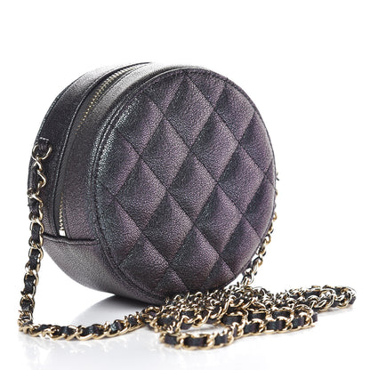 Chanel Iridescent Caviar Quilted Round Clutch With Chain Black 3 of 10