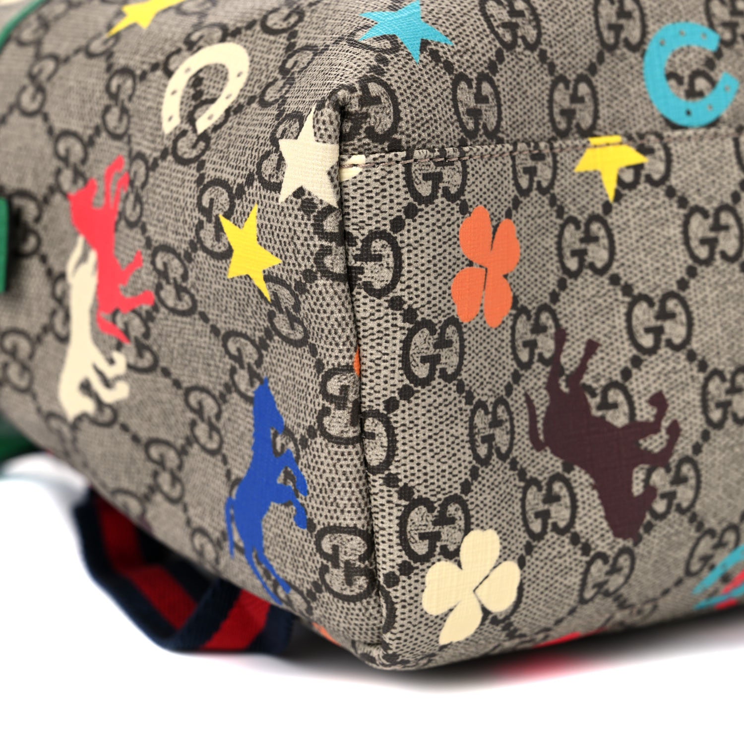 Gucci GG Supreme Monogram Ranch Childrens Backpack Beige Ebony Multicolor New Shamarock 9 of 11