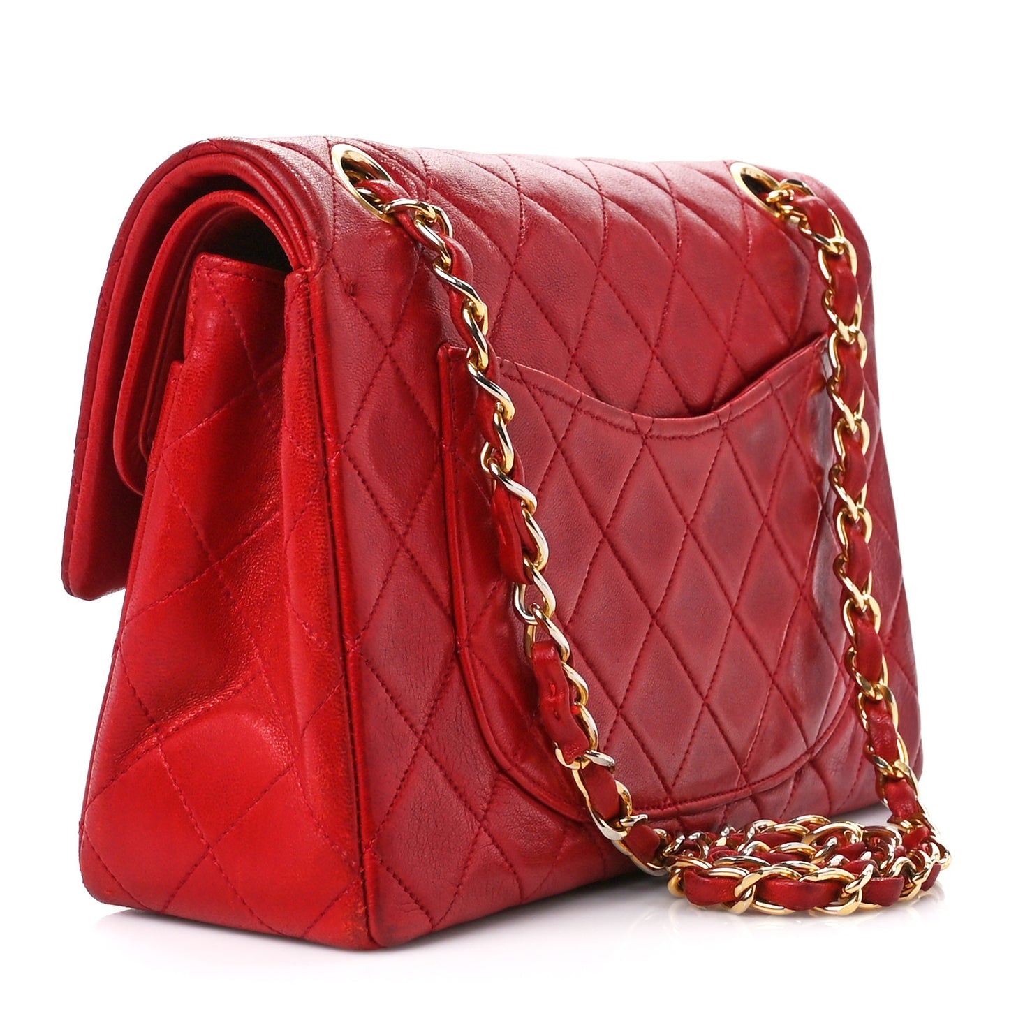 Lambskin Quilted Small Double Flap Red