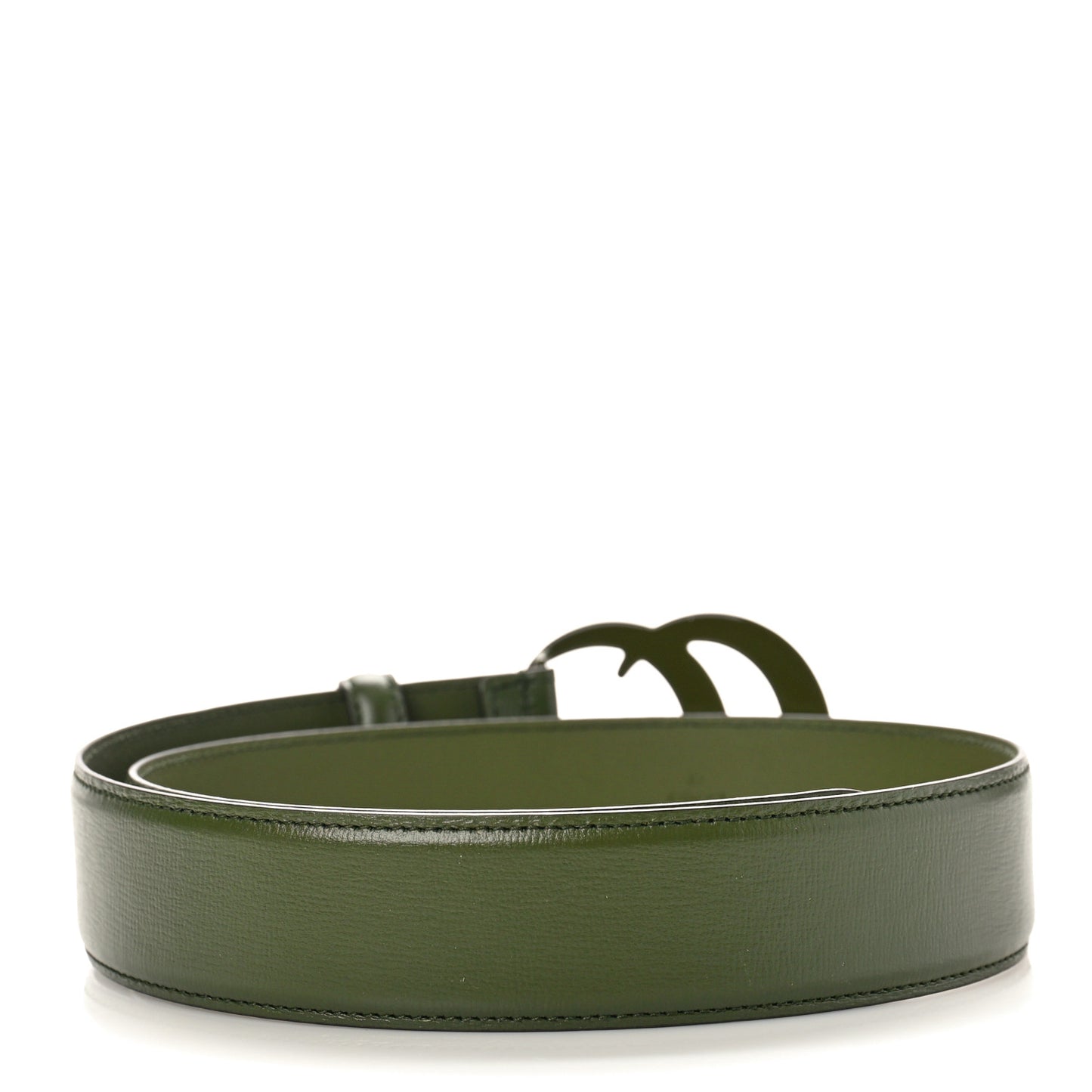 Azalea Calfskin Enamel Monochrome Double G 40mm Belt 75 30 Military Wood