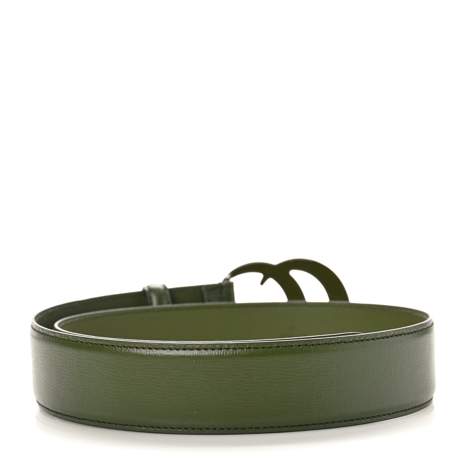 Gucci Azalea Calfskin Enamel Monochrome Double G 40mm Belt 75 30 Military Wood 2 of 5