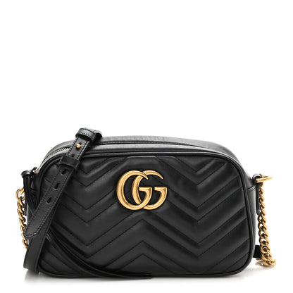 Gucci Calfskin Matelasse Small GG Marmont Chain Shoulder Bag Black 1 of 10