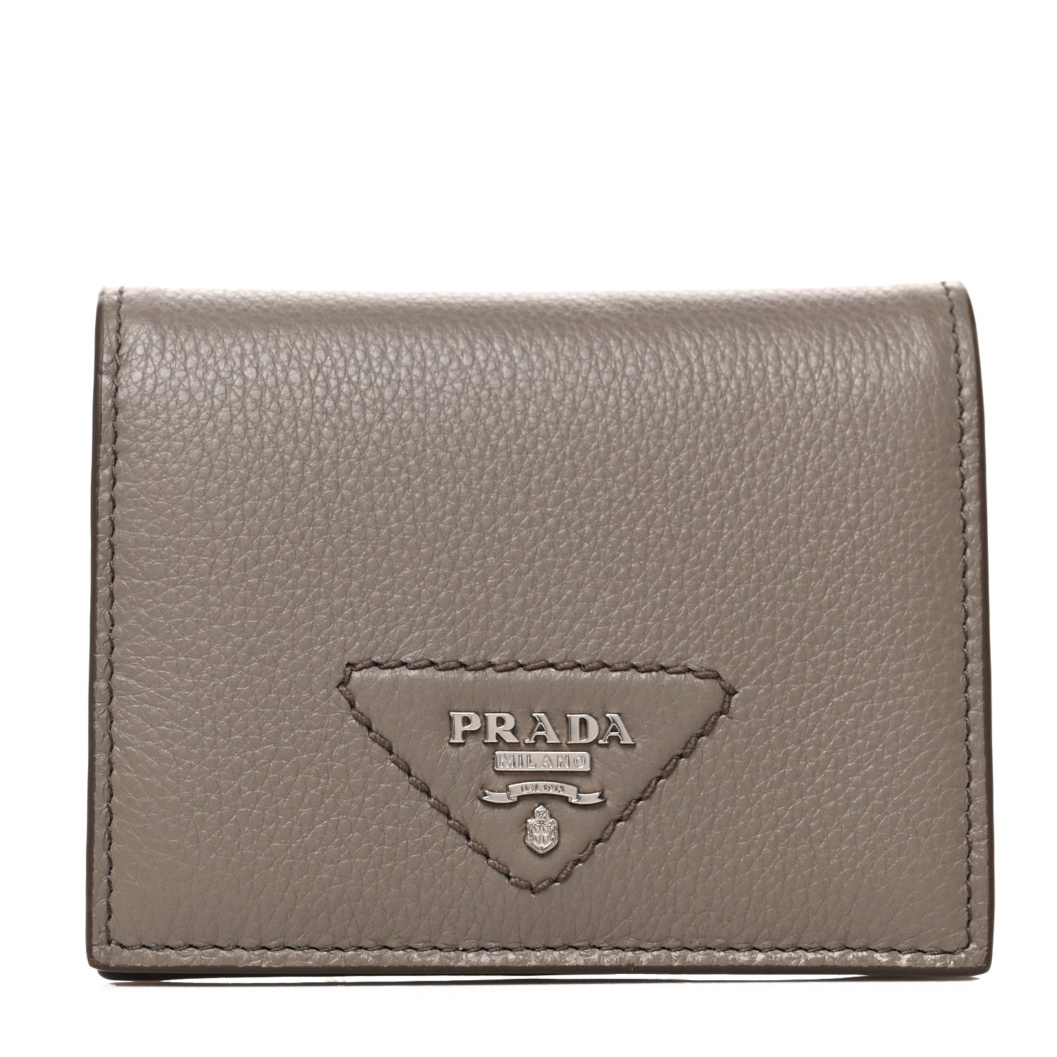 Prada Vitello Daino Metal Compact Snap Bi-Fold Wallet Argilla 1 of 6
