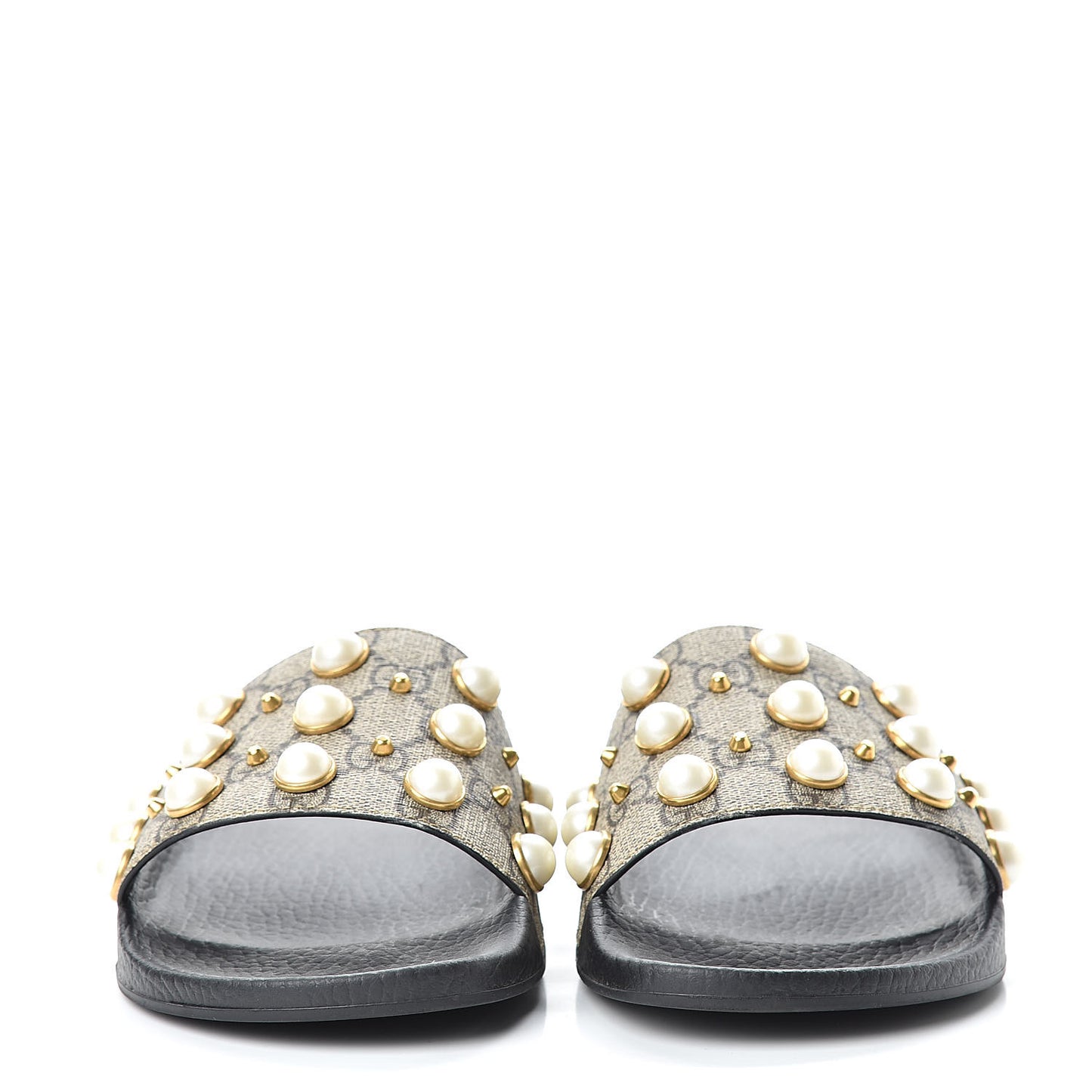 GG Supreme Monogram Pearls Slide Sandals 38 Beige