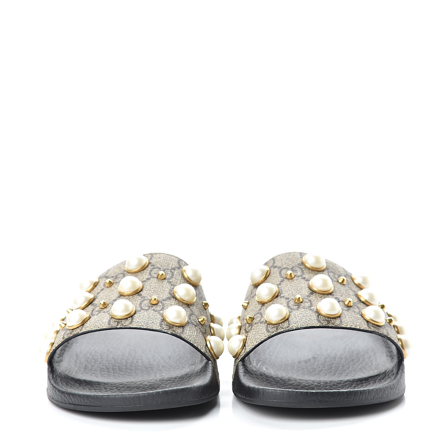 Gucci GG Supreme Monogram Pearls Slide Sandals 38 Beige 2 of 13