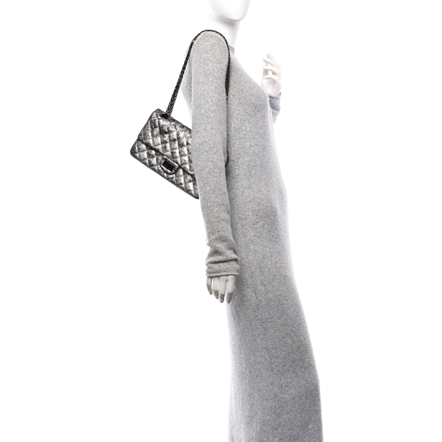 Metallic Caviar Quilted 2.55 Reissue 225 Flap Silver Black