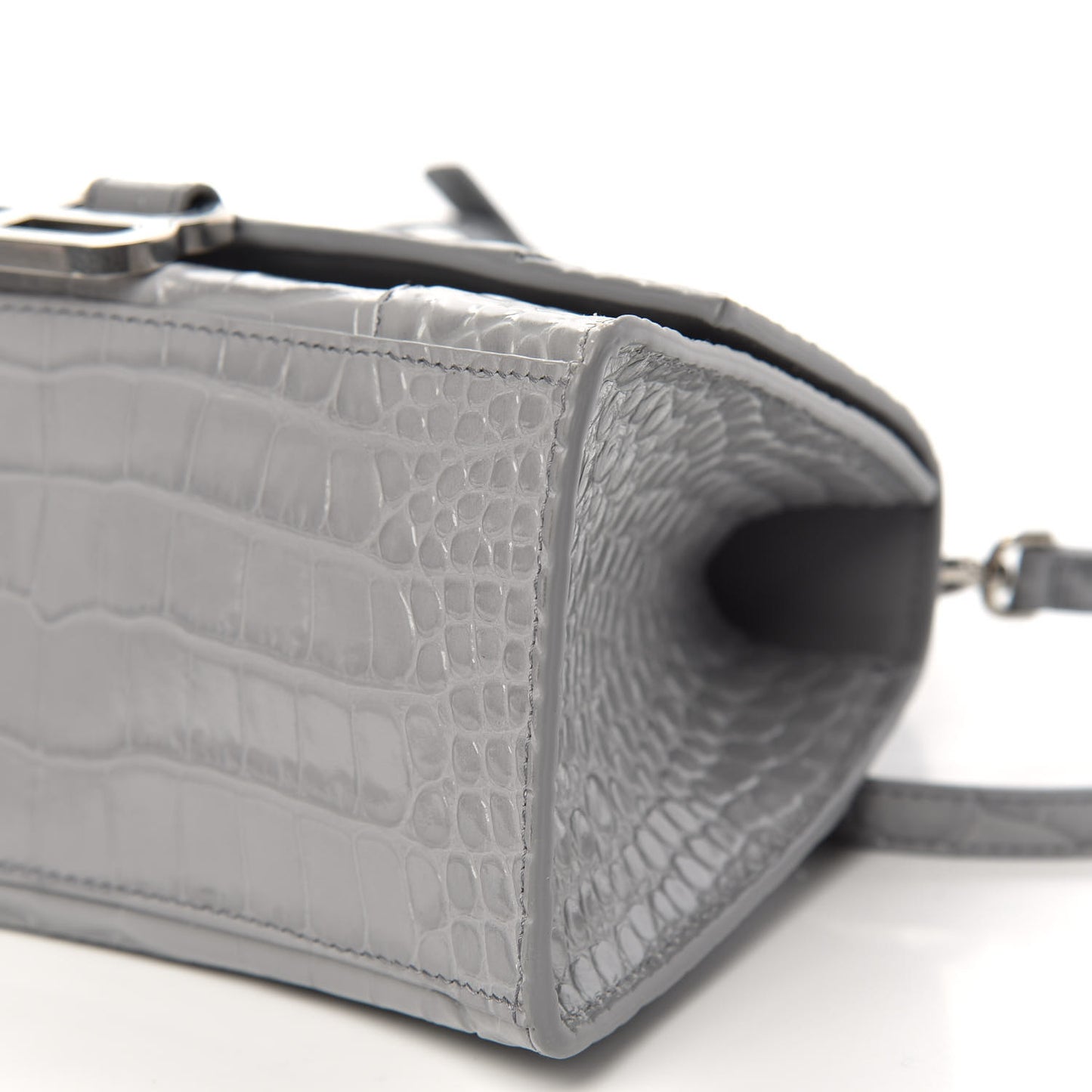 Shiny Calfskin Crocodile Embossed Small Hourglass Top Handle Bag Balenciaga Grey