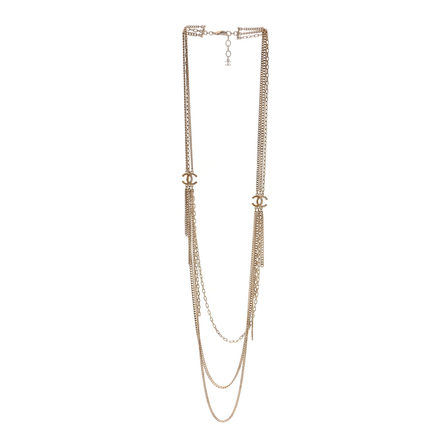 Chanel Baguette Crystal Gripoix Poured Glass CC Multi Strand Chain Necklace Light Gold 3 of 4