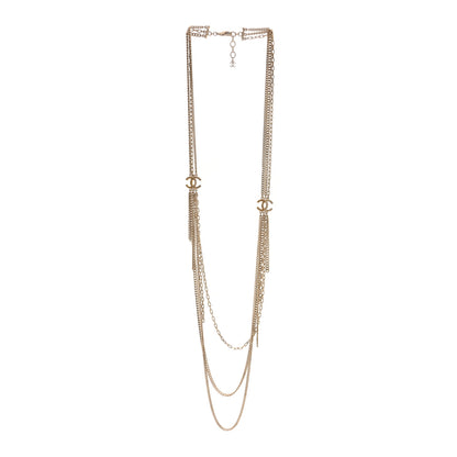 Chanel Baguette Crystal Gripoix Poured Glass CC Multi Strand Chain Necklace Light Gold 3 of 4