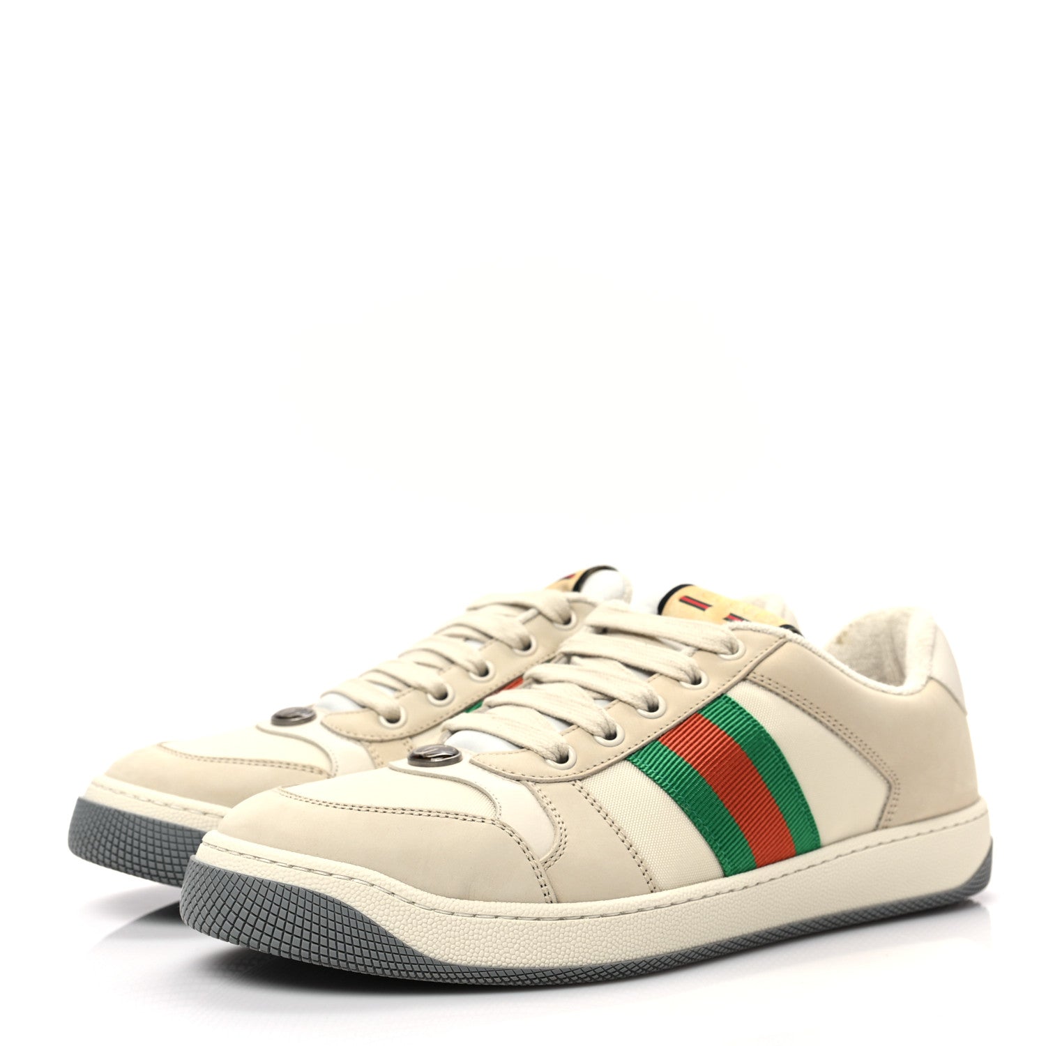 Gucci Nylon Nubuck Web Womens Screener Sneakers 40 Mystic White Dusty Milk 3 of 11