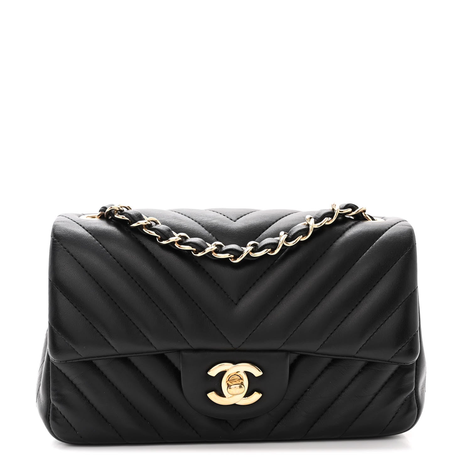 Chanel Lambskin Chevron Quilted Mini Rectangular Flap Black 1 of 11