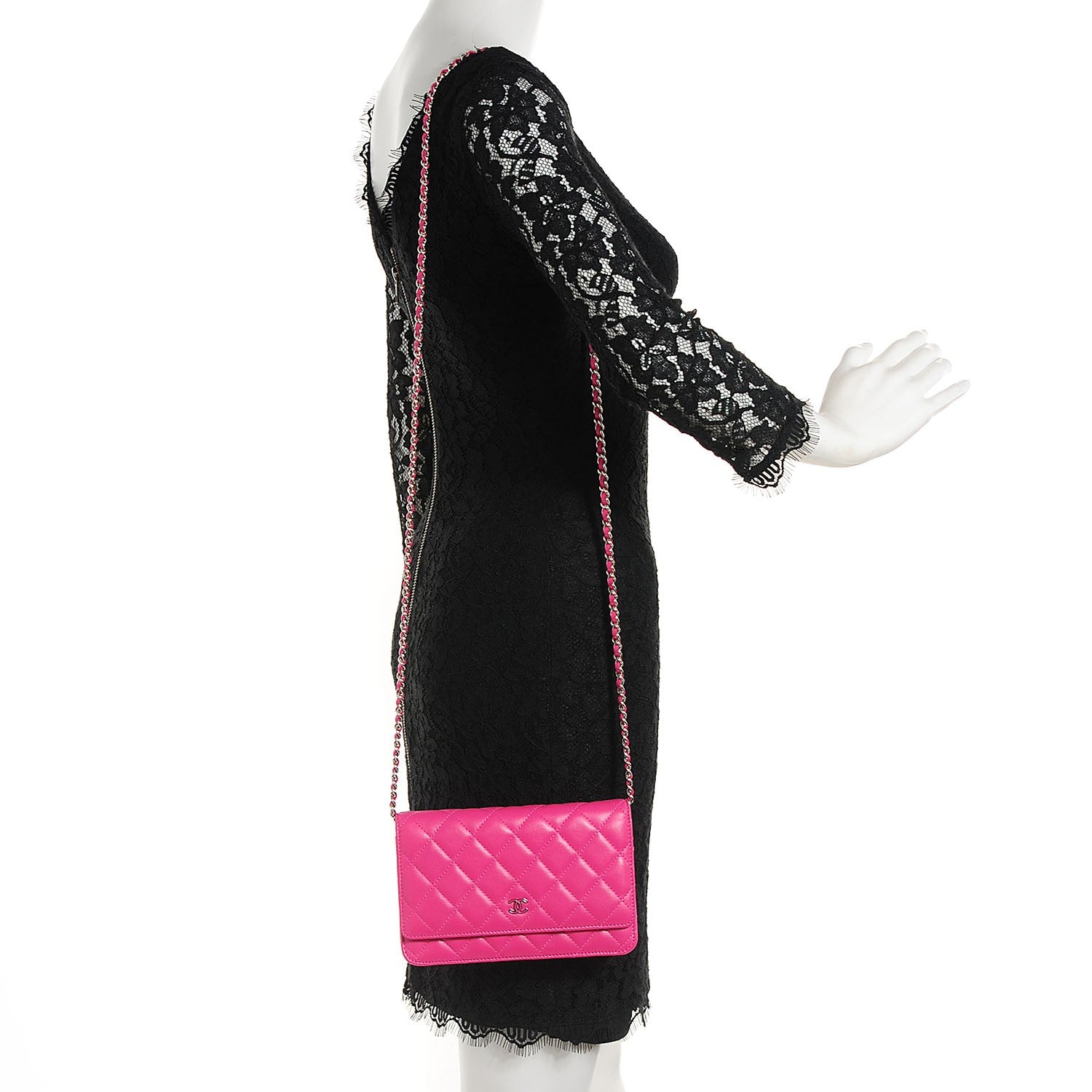 Chanel Lambskin Quilted Wallet On Chain WOC Dark Pink 2 of 8