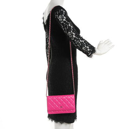 Chanel Lambskin Quilted Wallet On Chain WOC Dark Pink 2 of 8