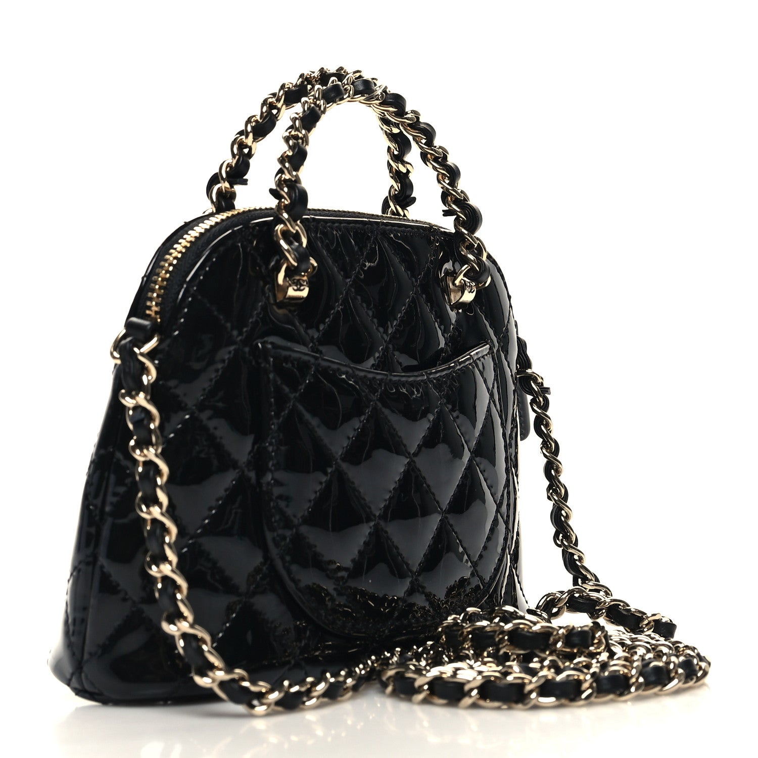 Chanel Patent Calfskin Quilted Shiny Coco Clutch With Chain Black 3 of 11