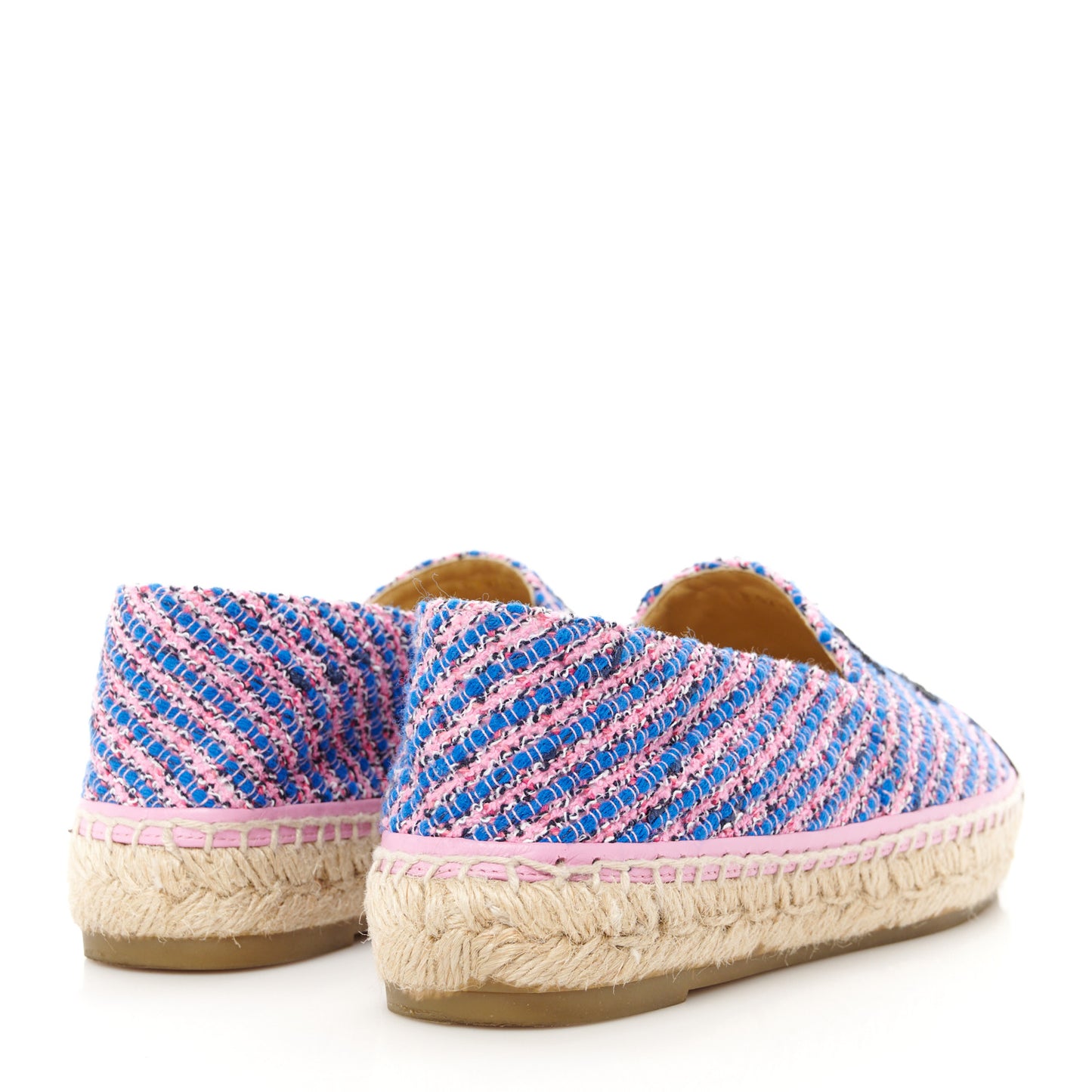 Tweed Grosgrain CC Espadrilles 38 Blue Pink Black White