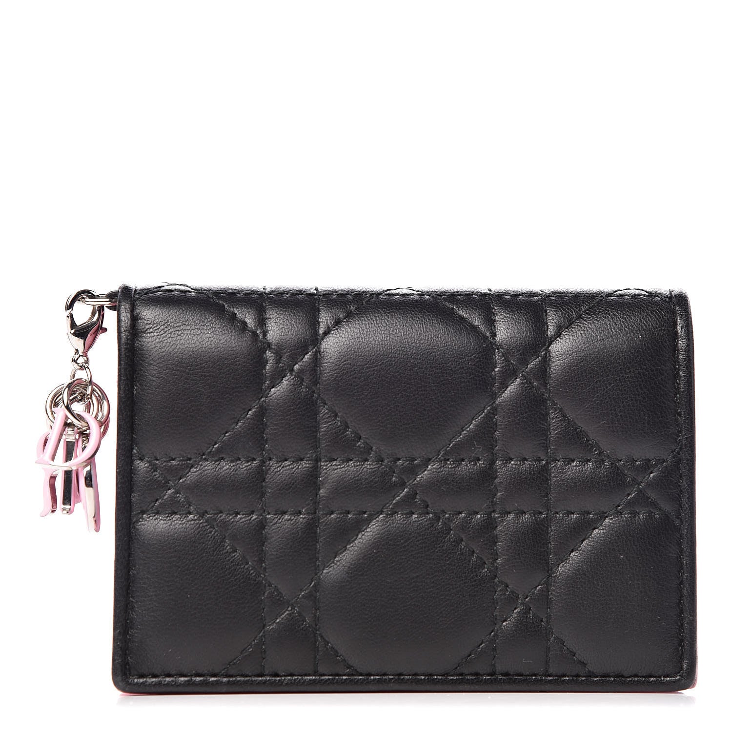 Christian Dior Lambskin Cannage Bi-Color Small Lady Dior Flap Card Holder Black Pink 1 of 9