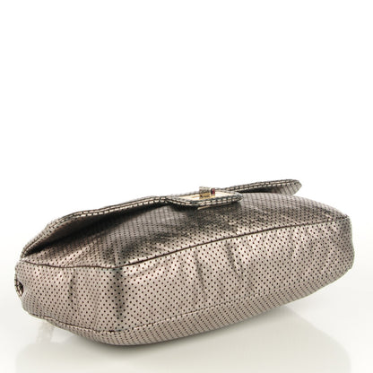 Chanel Metallic Crackled Calfskin Perforated Large Drill Flap Silver 4 of 7