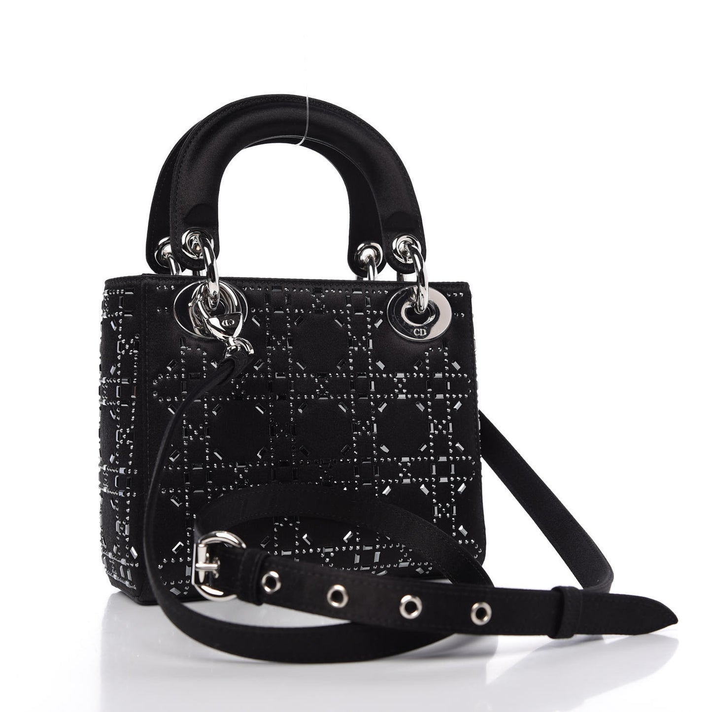Satin Crystal Cannage Mini Lady Dior Black