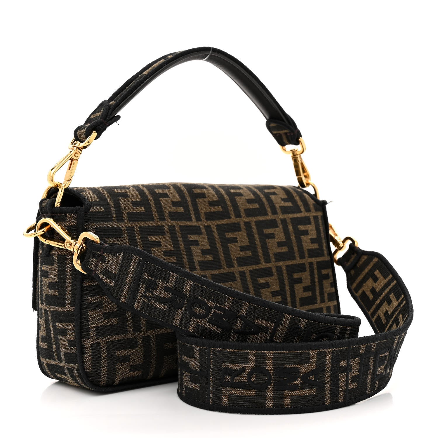 Fendi Fabric Jacquard FF 1974 Medium Baguette Tobacco Moro Black 3 of 12