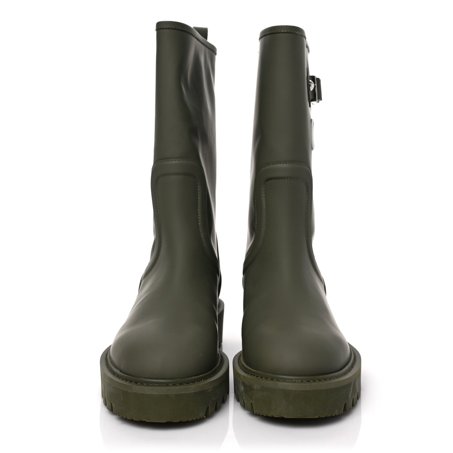 Rubber Calfskin Territory Flat Boots 38 Khaki