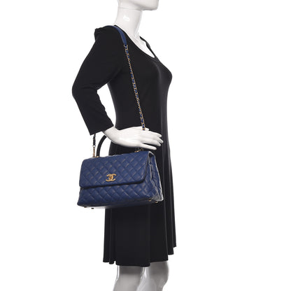 Chanel Caviar Elaphe Quilted Small Coco Handle Flap Dark Blue 2 of 11