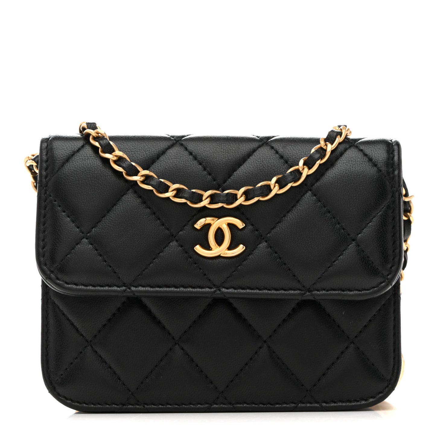 Lambskin Quilted Pearl Crush Clutch With Chain Black