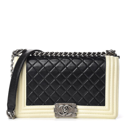 Chanel Lambskin Quilted Medium Boy Flap Black White 1 of 17
