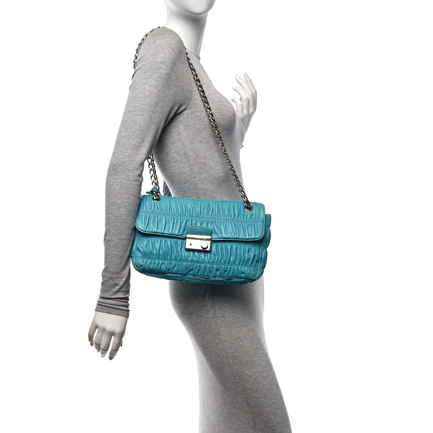 Prada Nappa Gaufre Medium Sound Flap Shoulder Bag Turchese 3 of 10