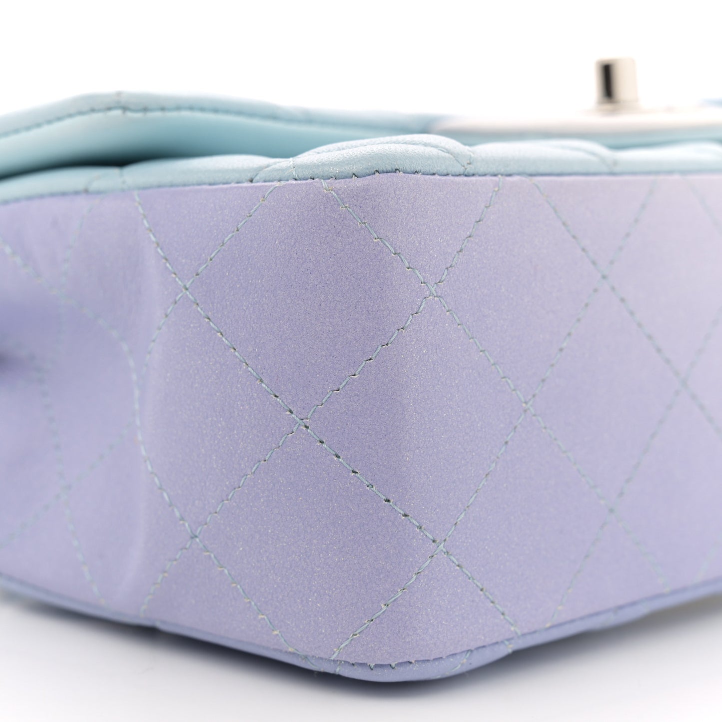 Perforated Lambskin Quilted Mini Rectangular Flap Light Blue Light Purple White