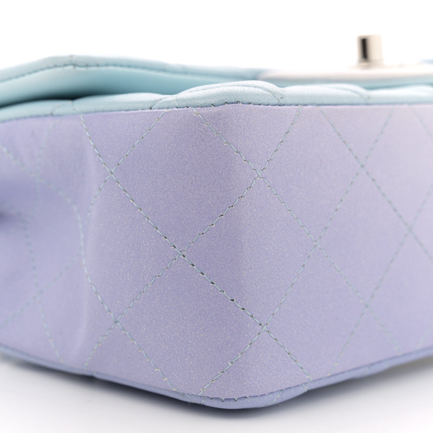 Chanel Perforated Lambskin Quilted Mini Rectangular Flap Light Blue Light Purple White 9 of 11