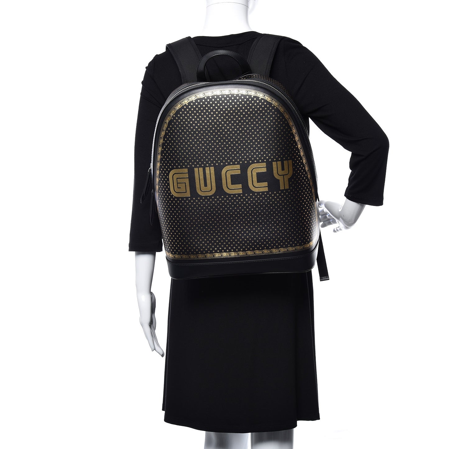 X SEGA Calfskin GUCCY Stars Dome Backpack Black Gold