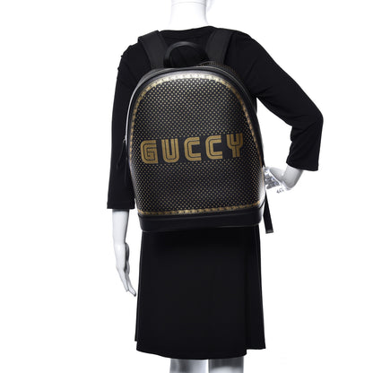 Gucci X SEGA Calfskin GUCCY Stars Dome Backpack Black Gold 2 of 12