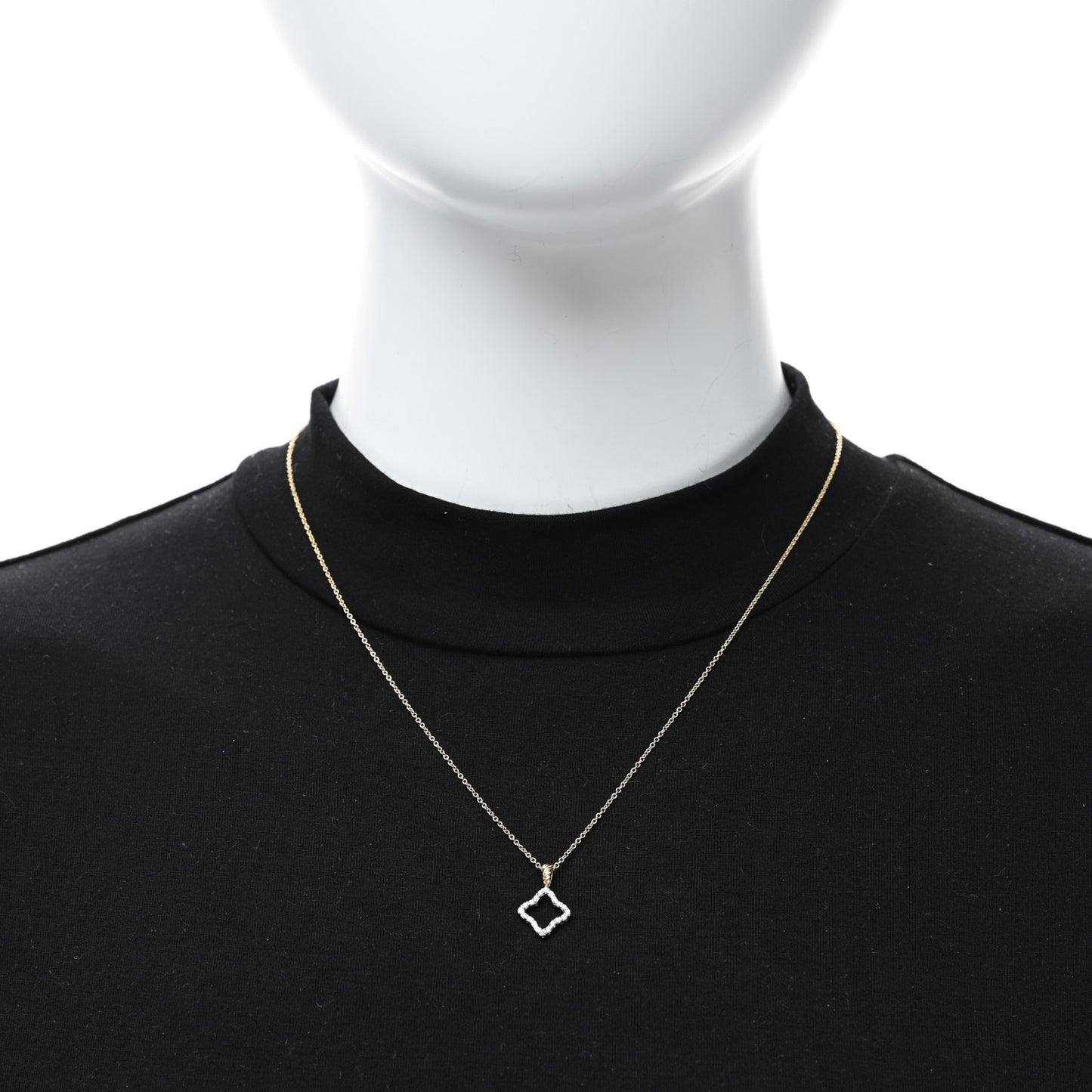 18K Yellow Gold Diamond Cable Collectibles Quatrefoil Pendant Necklace
