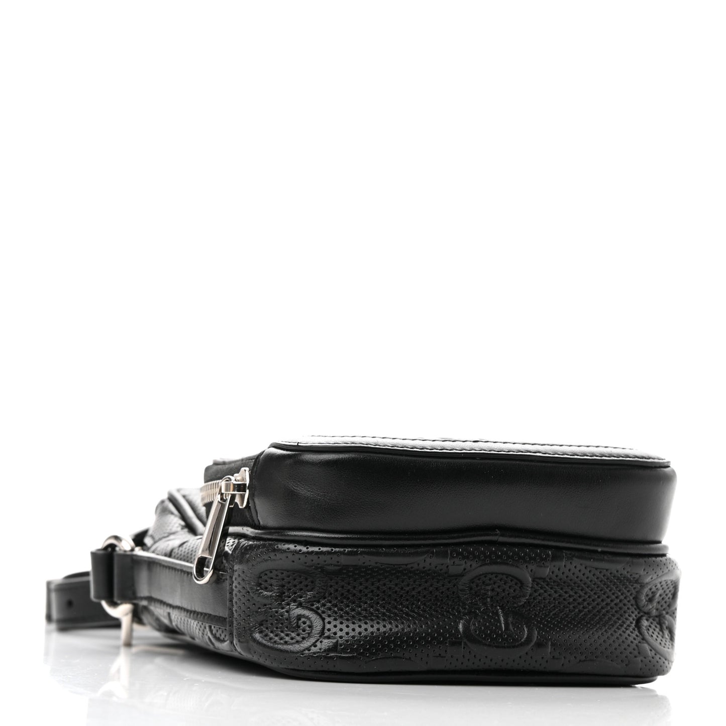Calfskin GG Tennis Embossed Mini Double Zip Messenger Bag Black