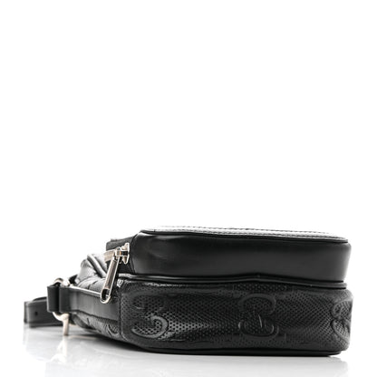 Gucci Calfskin GG Tennis Embossed Mini Double Zip Messenger Bag Black 3 of 10