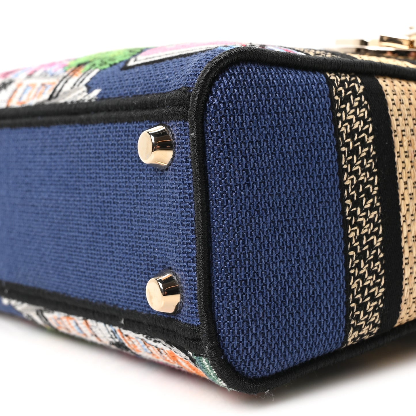 Raffia Embroidered Souvenir Paris Small Lady D-Lite Blue Multicolor