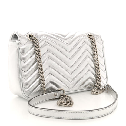 Gucci Metallic Calfskin Matelasse Small GG Marmont Shoulder Bag Silver 3 of 10