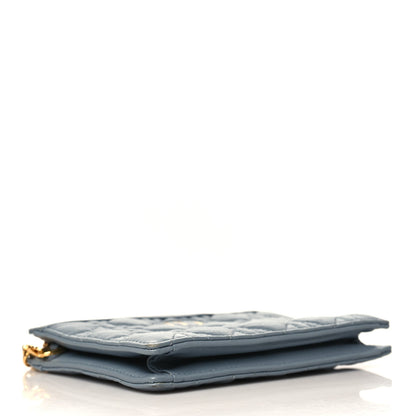 Christian Dior Calfskin Cannage Caro Zipped Pouch With Chain Cloud Blue 3 of 8