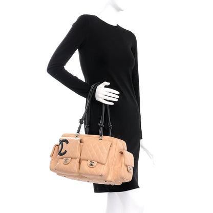 Chanel Calfskin Quilted Large Cambon Multipocket Reporter Beige Black 2 of 21