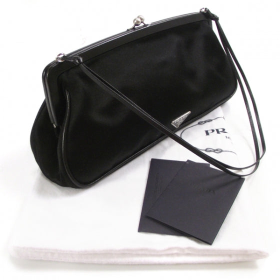 Prada Satin Logo Evening Bag Black 3 of 9