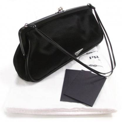 Prada Satin Logo Evening Bag Black 3 of 9