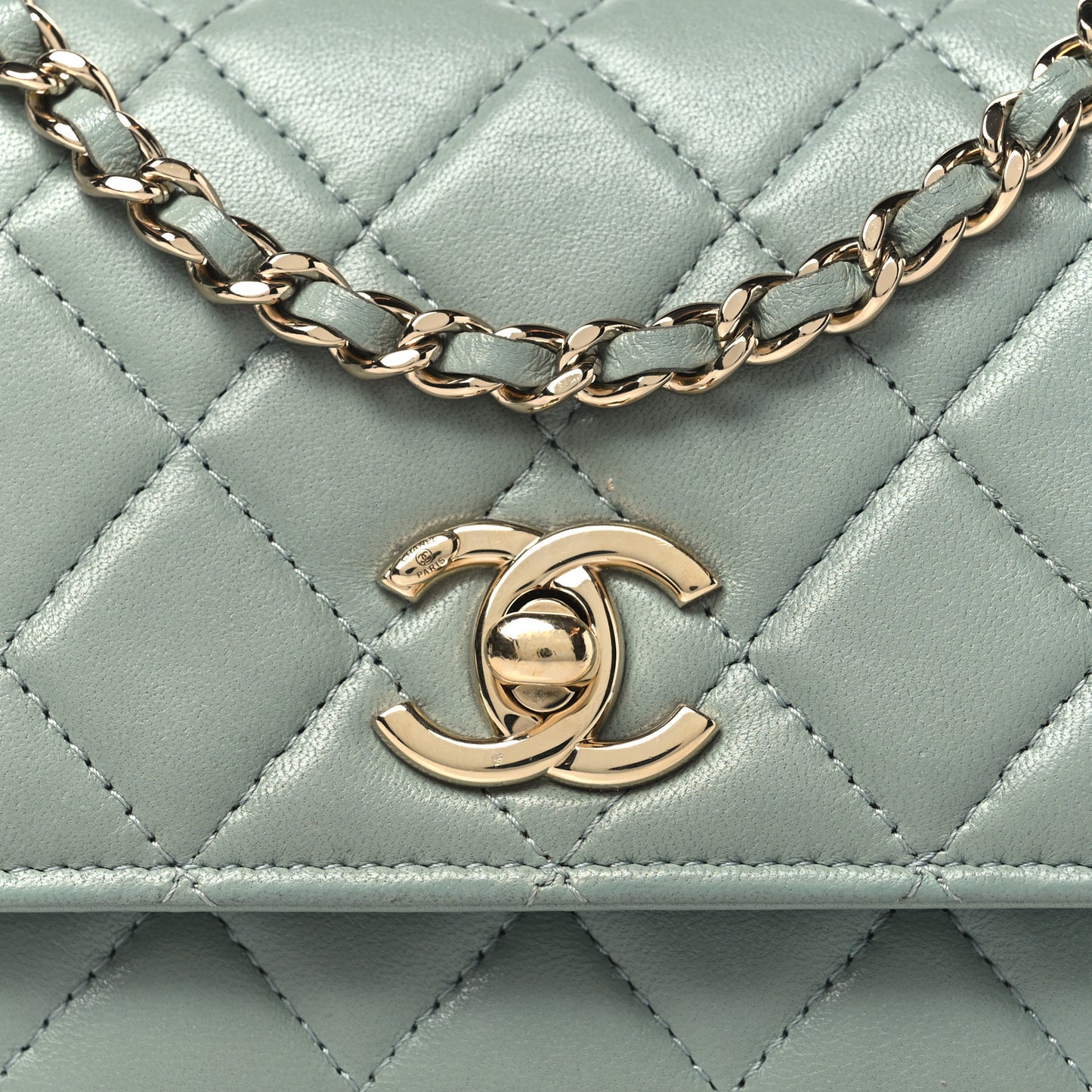 Lambskin Quilted Mini Trendy CC Wallet On Chain WOC Grey