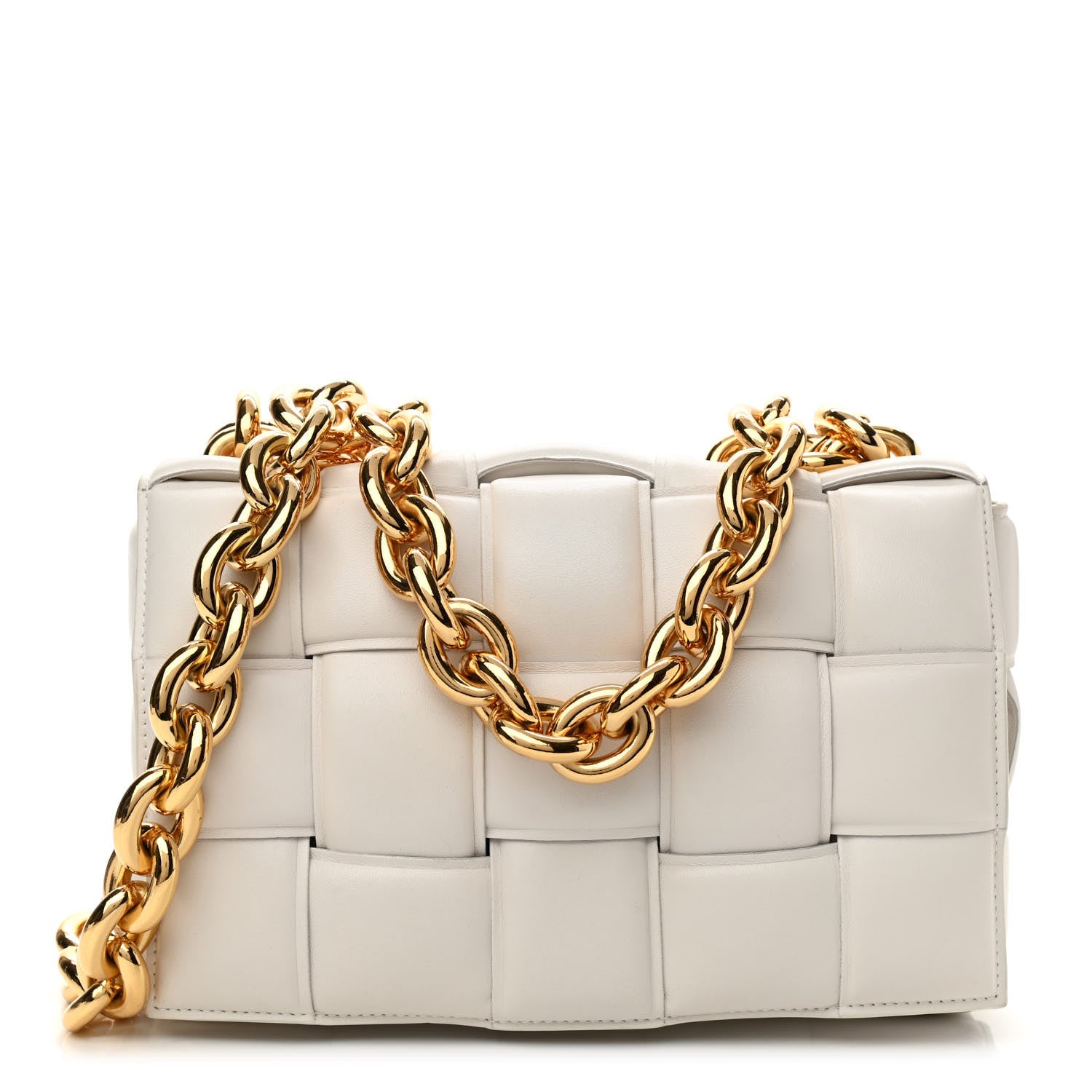Bottega Veneta Lambskin Maxi Intreccio Padded Chain Cassette Crossbody Bag White 1 of 11