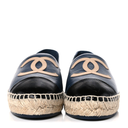 Chanel Lambskin CC Espadrilles 37 Navy Black Beige 2 of 12