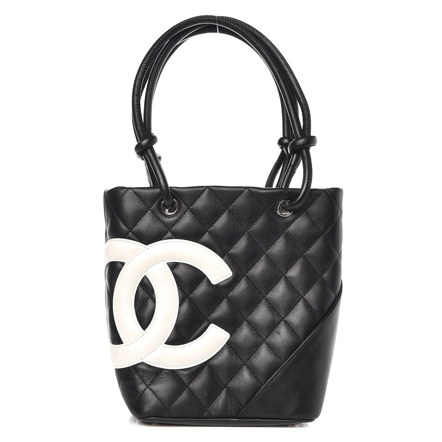 Calfskin Quilted Small Cambon Tote Black White