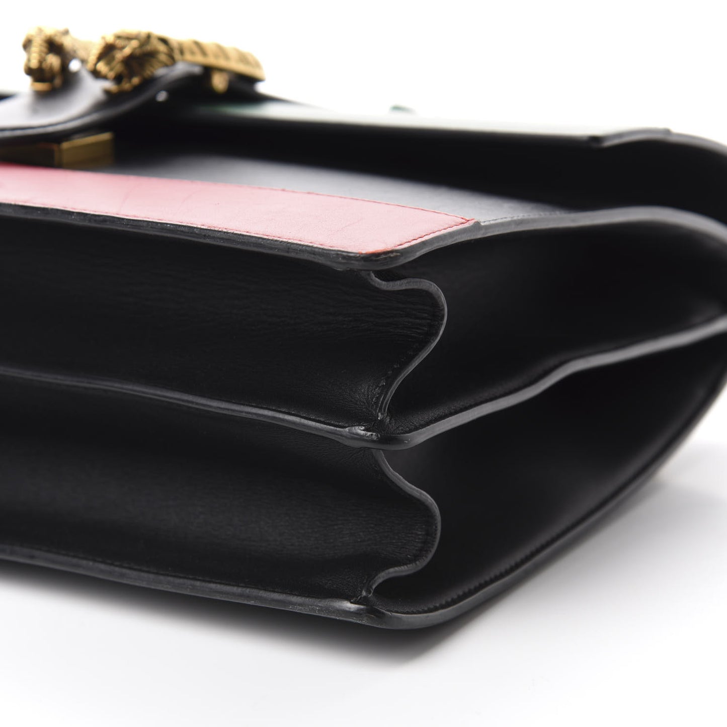 Calfskin Bamboo Web Large Dionysus Top Handle Bag Black Bright Evergreen Hibiscus Red