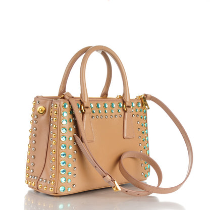 Prada Saffiano Vernice Studded Crystal Small Galleria Double Zip Tote Cammeo 3 of 9
