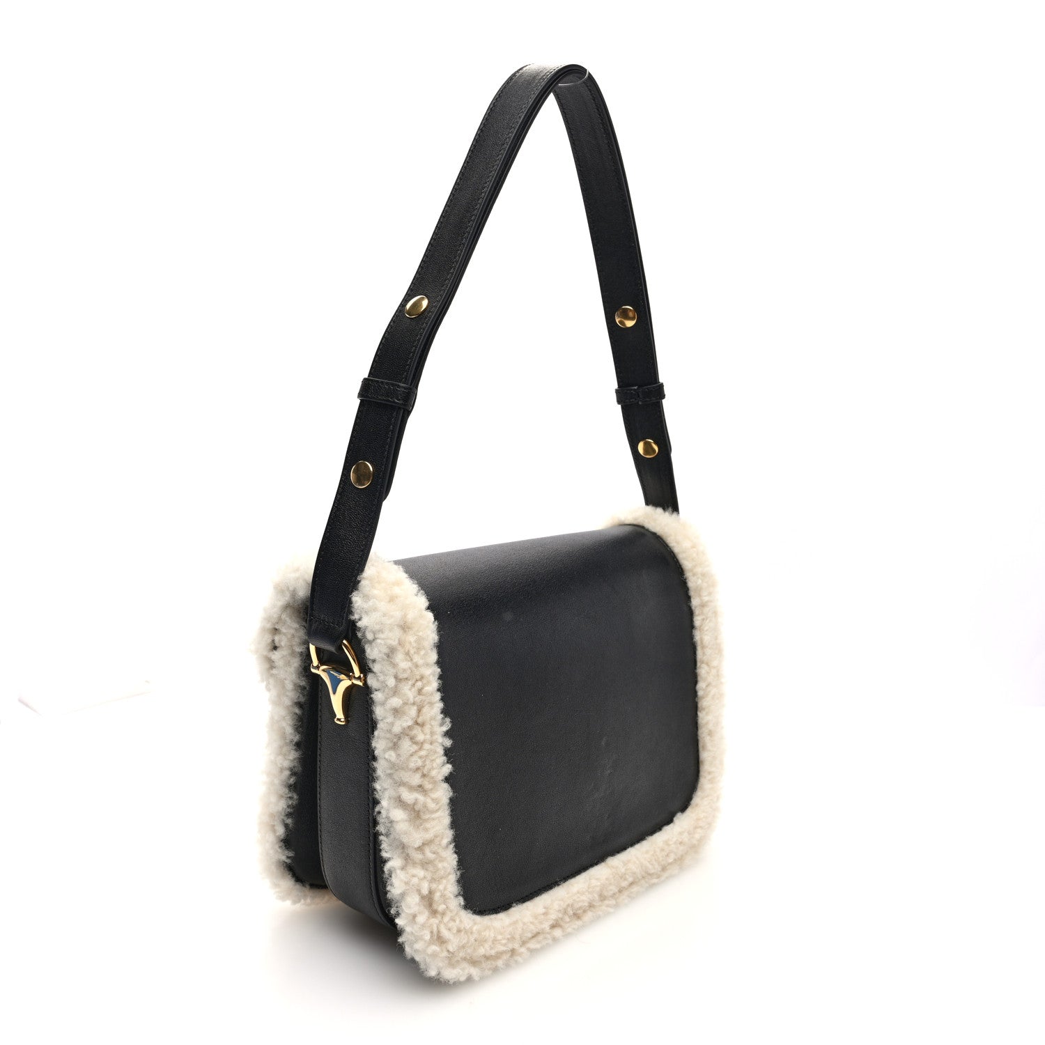 Gucci Sakai Be Green Calfskin Shearling Horsebit 1955 Shoulder Bag Black 3 of 10