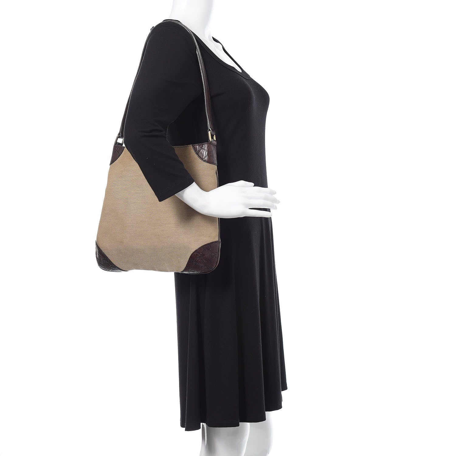 Gucci Canvas Signature Hobo Shoulder Bag Dark Brown 2 of 13